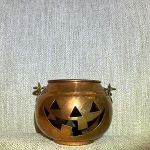 Vintage Solid Copper Jack O Lantern with Brass Handle.